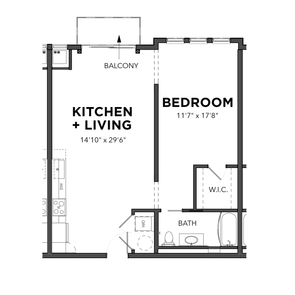 A8 1 Bed 1 Bath Floor Plan at Bakery Living, Pittsburgh, PA