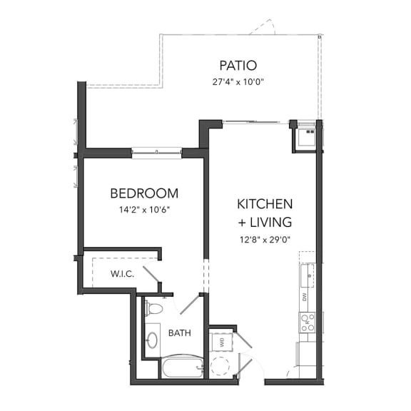 A9 1 Bed 1 Bath with Patio Floor Plan at Bakery Living, Shadyside, Pittsburgh, PA 15206