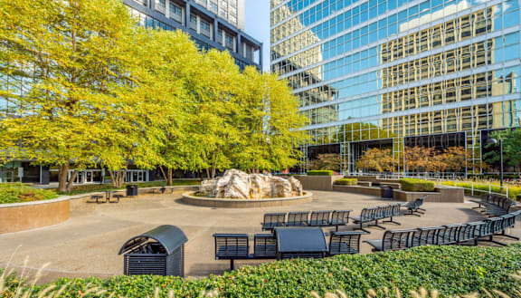 A park with a lot of trees and benches. at The Washington at Chatham, Pittsburgh, PA 15219