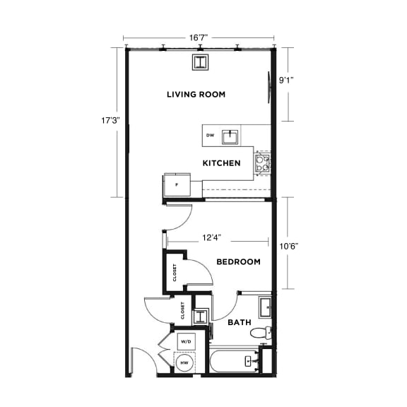 a floor plan of a bedroom apartment at The Washington at Chatham, Pennsylvania, 15219