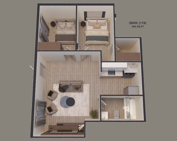 a floor plan of a small apartment with a bedroom and a living room