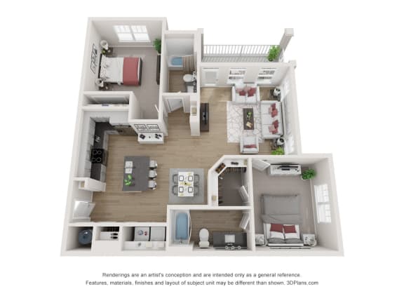 2 bedroom 2 bathroom Floor plan E at Proximity NorthLake Apartments, Charlotte, 28216