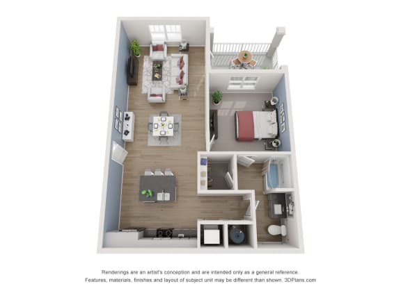 1 bedroom 1 bathroom Floor plan C at Proximity NorthLake Apartments, Charlotte, NC, 28216