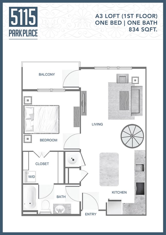 A3_LOFT-1ST-Floor Plan at 5115 Park Place Apartments, Charlotte, 28209