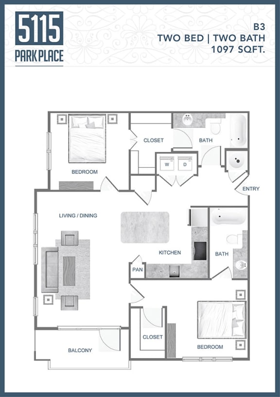 B3-Floor-Plan at 5115 Park Place Apartments, Charlotte, NC, 28209
