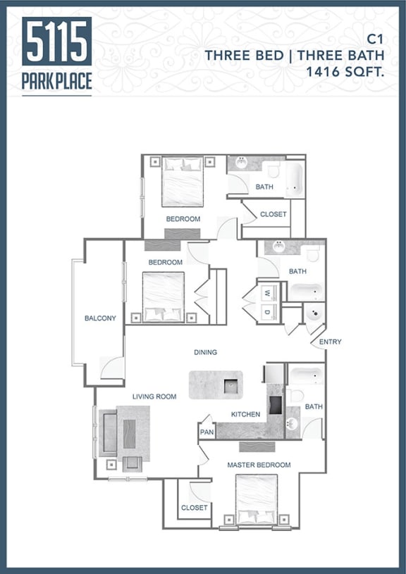 C1-Floor-Plan at 5115 Park Place Apartments, Charlotte, North Carolina