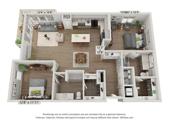 a stylized floor plan of an apartment at Trailhead