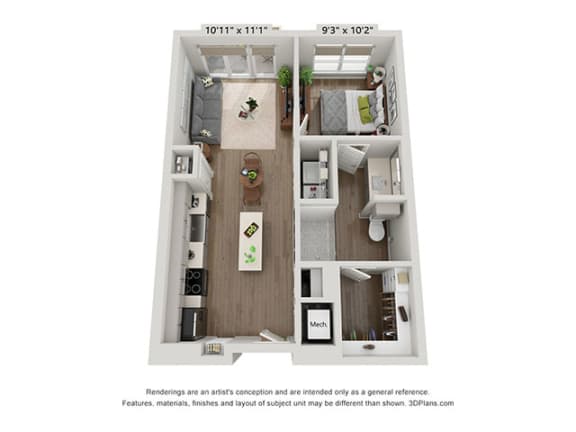 a1 bedroom floor plan  at Trailhead