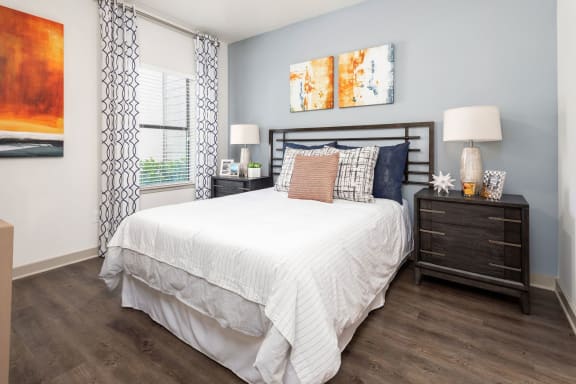 Bedroom with window view at Solara Apartments, Sanford, FL, 32771
