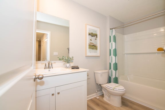 a bathroom with a sink toilet and a shower at Jackson Run Townhomes, Whitestown, IN