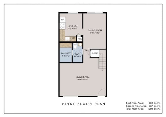 2 Bed 2 Bath Floor Plan at Finneytown Apartments and Townhomes, Ohio