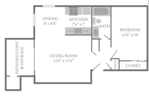 1 Bedroom Floor Plan at Ten31, Dayton, OH, 45458