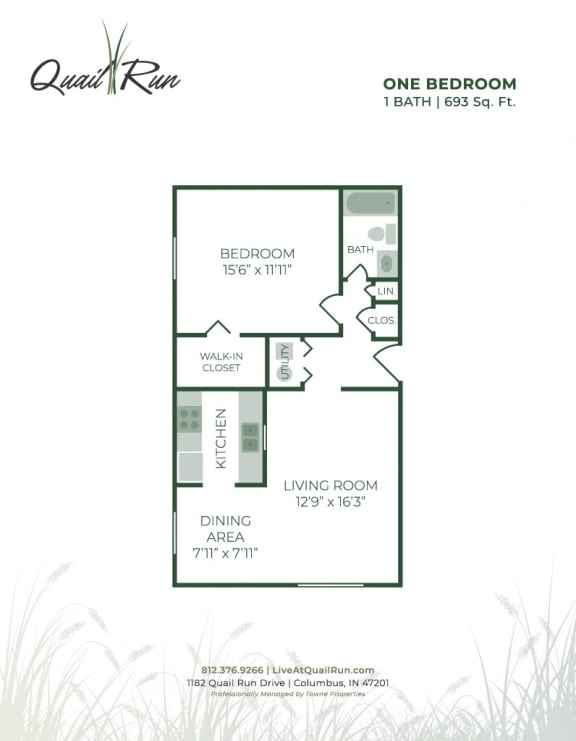 1 bed 1 bath at Quail Run Apartments, Columbus