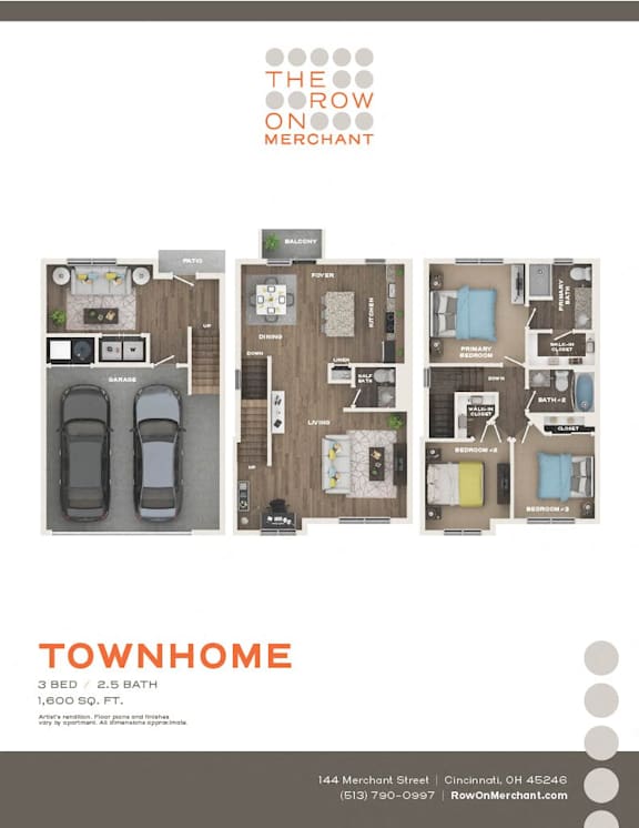 Floor Plan  3 bed 2 bath at The Row on Merchant Apartments, Springdale, 45246