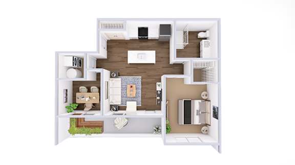 One bedroom apartment floor plan with balcony at Wrights Point* Apartments, Kentucky