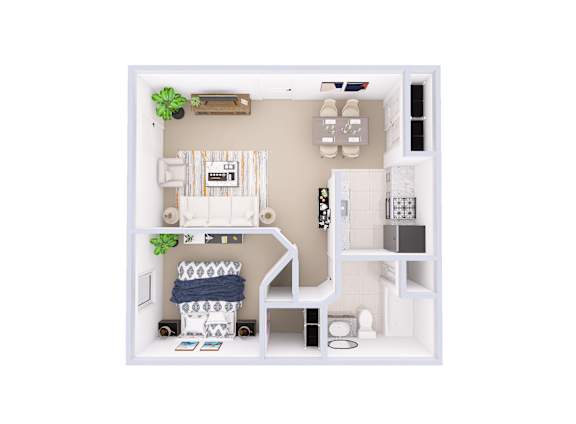 A white dollhouse with furniture and decorations.