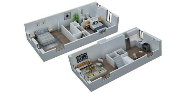 A1 A2 COMBO Floor Plan at The Rand Apartments, Ohio, 43227
