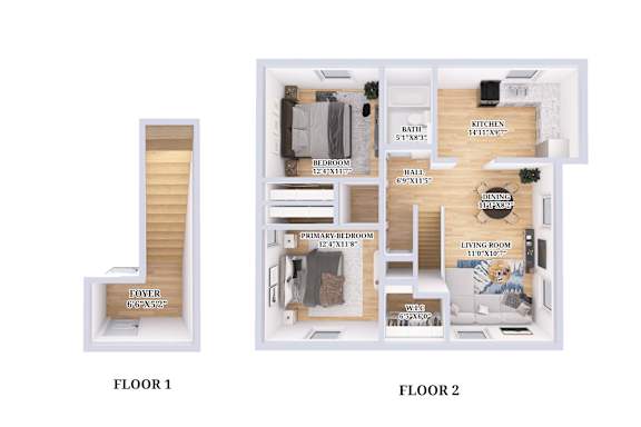 Floor Plan  2 bed 2 bath B at Parkside at Maple Canyon Apartments, Columbus