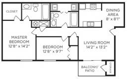 2 Bed 2 Bath Floor Plan at Galbraith Pointe Apartments and Townhomes*, Cincinnati