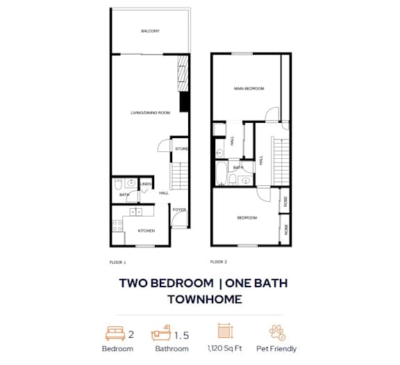 Floor Plan  2 Bedroom 1.5 Bath Floorplan at Trails at Mariemont, Cincinnati, OH