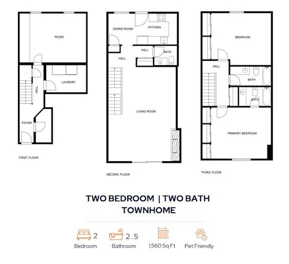 Floor Plan  2 Bedroom 2.5 Bath Floorplan at Trails at Mariemont, Cincinnati, Ohio