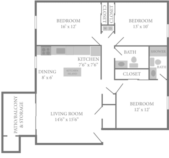 3 Bedroom Floor Plan at Ten31, Dayton, OH