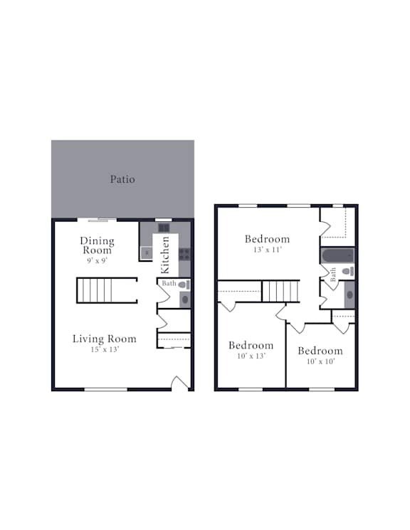 A floor plan of a house with a living room, dining room, kitchen, and three bedrooms.