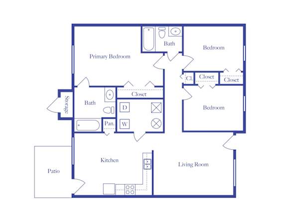 A blueprint of a house layout with labeled rooms.