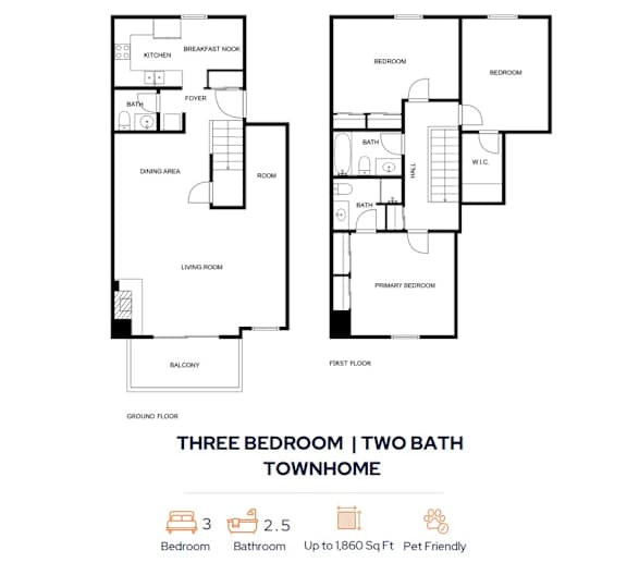 Floor Plan  Three Bed 2.5 Bath Floorplan at Trails at Mariemont, Cincinnati, 45227