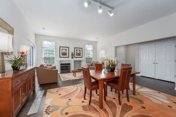 Living room and dining room with a table and chairs