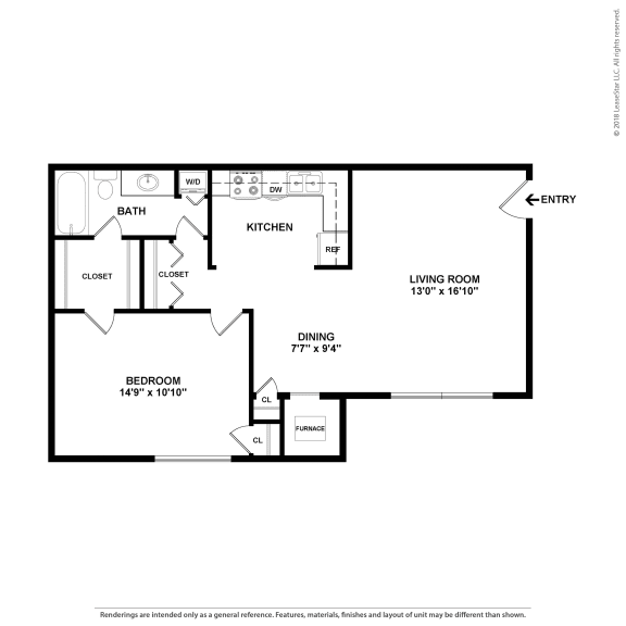 A2 Floor Plan at 7 Pointe Apartments, Indianapolis, IN