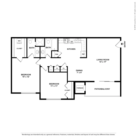 B1 Floor Plan at 7 Pointe Apartments, Indianapolis, IN, 46205
