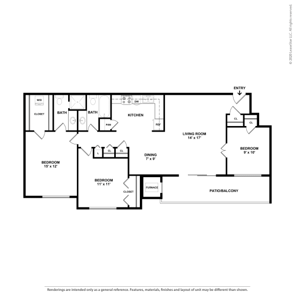 C2 Floor Plan at 7 Pointe Apartments, Indiana