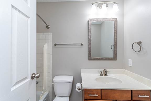 Bathroom with mirror and sink at Trails at Mariemont, Cincinnati, OH