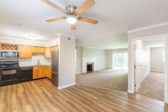 Dining room with kitchen view at Trails at Mariemont, Ohio, 45227