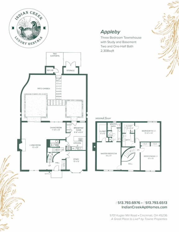3 Bed 2.5 Bath Floor Plan at Indian Creek Apartments, Cincinnati, OH
