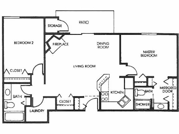A floor plan of a house with a living room, dining room, kitchen, and multiple bathrooms.