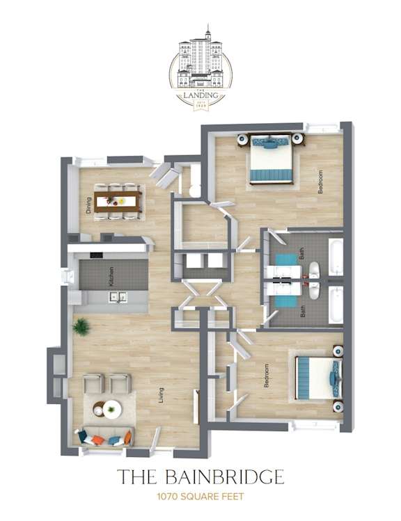 A floor plan of a property named The Bainbridge with a total area of 1070 square feet.