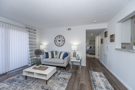 a living room with a couch and a coffee table
