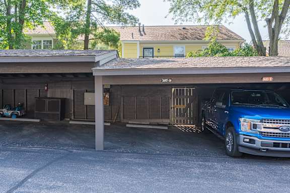 A blue Ford truck is parked in a garage. A blue Ford truck is parked in a garage. at Indian Creek Apartments*, Cincinnati, 45236