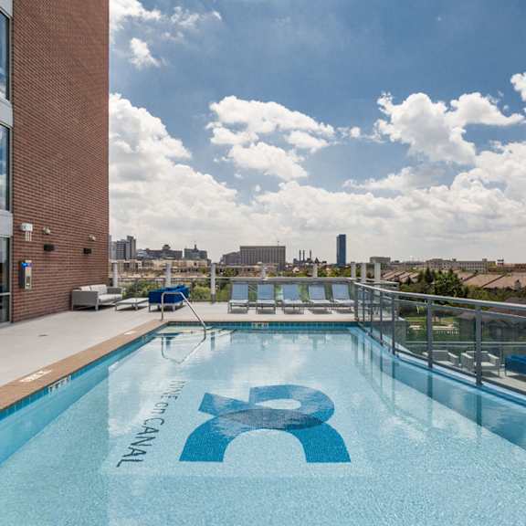 A swimming pool with the word "Canal" written on it.