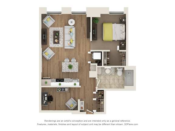 1 bed 1 bath A10 Floor Plan at Sky Central, Cincinnati Ohio