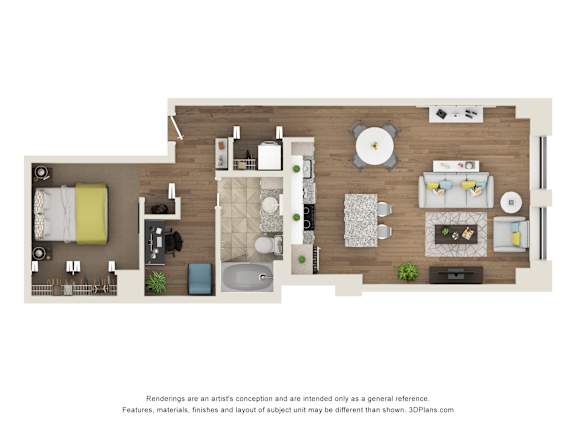 1 bed 1 bath A11 Floor Plan at Sky Central, Cincinnati, OH 45202