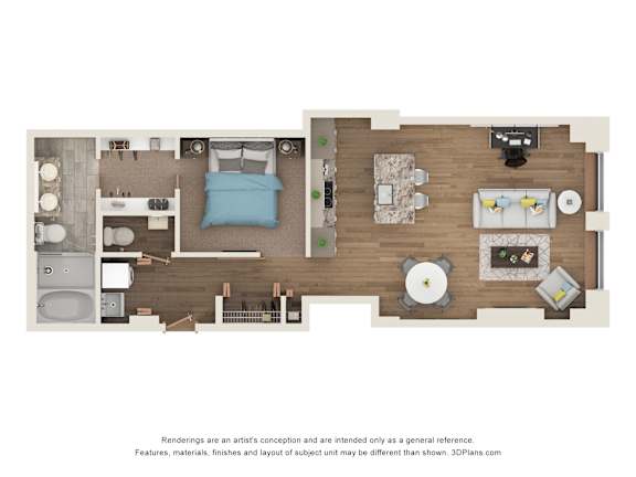 1 bed 1 bath A18P Floor Plan at Sky Central, Cincinnati, 45202