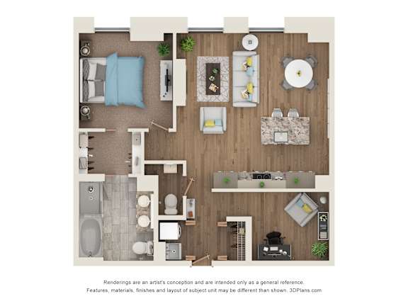 1 bed 1 bath A23P Floor Plan at Sky Central, Ohio
