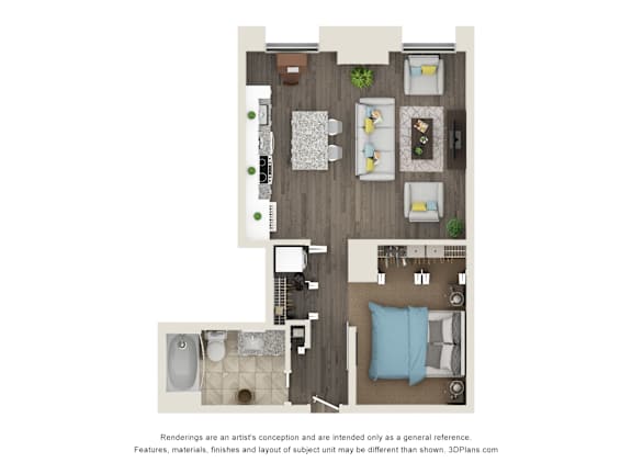 1 bed 1 bath A3 Floor Plan at Sky Central, Cincinnati