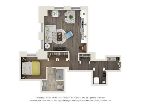 1 bed 1 bath A5 Floor Plan at Sky Central, Ohio