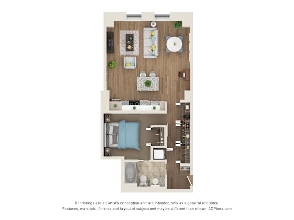 1 bed 1 bath A8 Floor Plan at Sky Central, Ohio, 45202