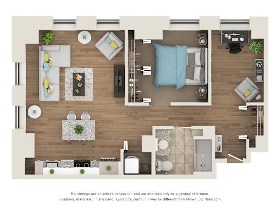 1 bed 1 bath A9 Floor Plan at Sky Central, Cincinnati, OH
