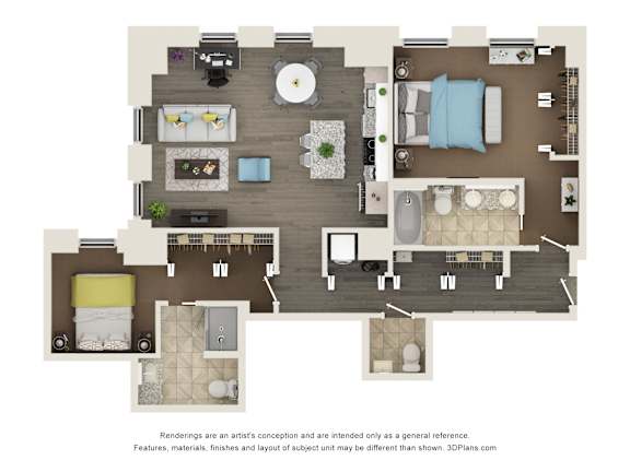 2 bed 2.5 bathC1 Floor Plan at Sky Central, Cincinnati, OH 45202